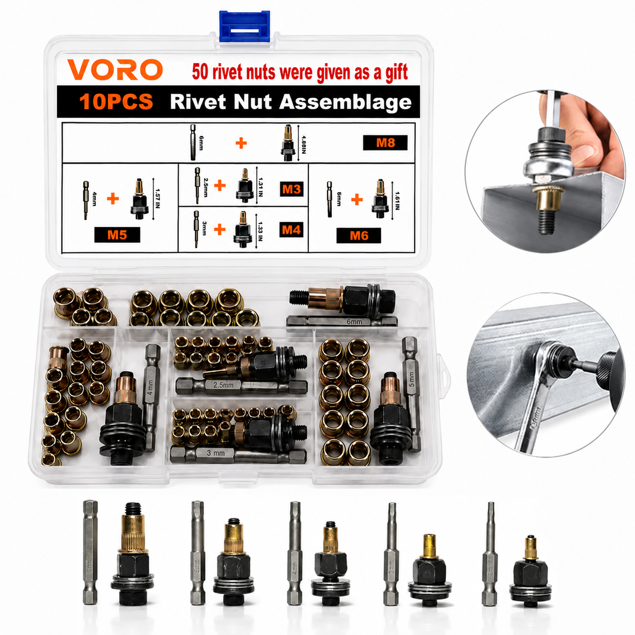 Remachadora Manual de Tuercas Remachables 77PCS, Kit de Remaches Roscados M3-M8, Juego de Cabezales para Insertos Roscados en Metal