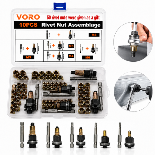 Remachadora Manual de Tuercas Remachables 77PCS, Kit de Remaches Roscados M3-M8, Juego de Cabezales para Insertos Roscados en Metal