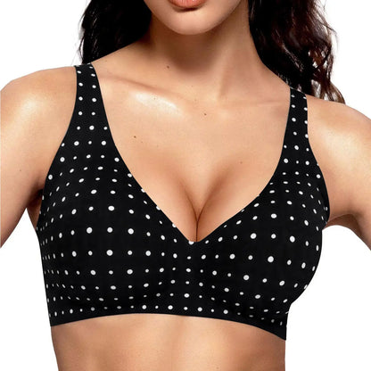 VORO Jelly Bra Polka Dots Deep V Seamless Bras Wireless Everyday T-shirt Bra Plunge with Wide Straps Comfort & Sexy