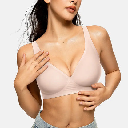 VORO Jelly Bra Polka Dots Deep V Seamless Bras Wireless Everyday T-shirt Bra Plunge with Wide Straps Comfort & Sexy