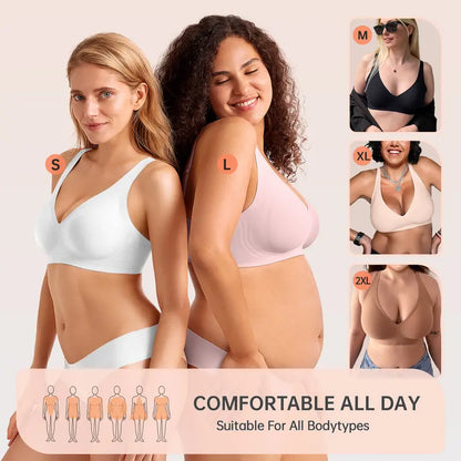VORO Jelly Bra Polka Dots Deep V Seamless Bras Wireless Everyday T-shirt Bra Plunge with Wide Straps Comfort & Sexy