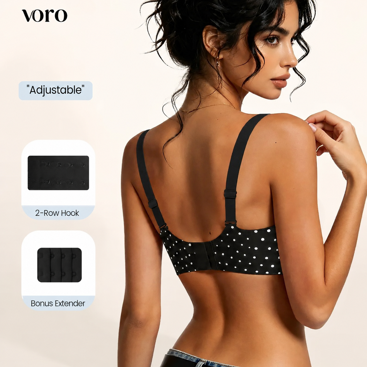 VORO Jelly Bra Polka Dots Deep V Seamless Bras Wireless Everyday T-shirt Bra Plunge with Wide Straps Comfort & Sexy
