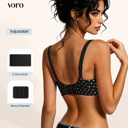 VORO Jelly Bra Polka Dots Deep V Seamless Bras Wireless Everyday T-shirt Bra Plunge with Wide Straps Comfort & Sexy