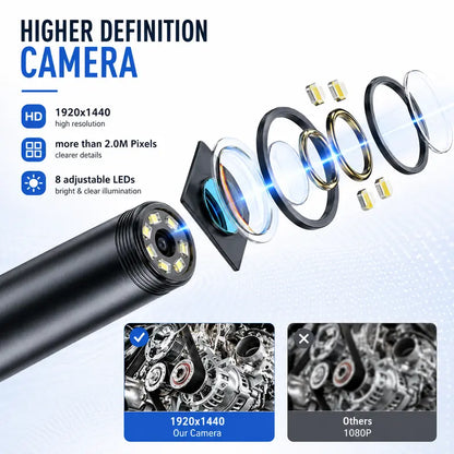 1920P HD Automotive Diagnostic Tool Endoscope Borescope Inspection Camera, w400 Resolution, 8 Adjustable LED Lights