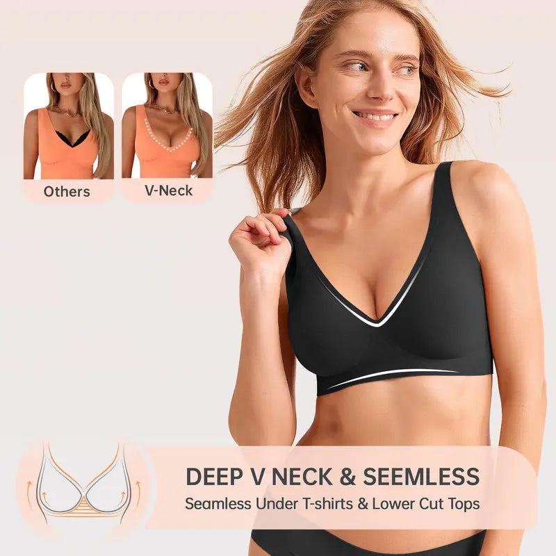 VORO Jelly Bra Polka Dots Deep V Seamless Bras Wireless Everyday T-shirt Bra Plunge with Wide Straps Comfort & Sexy