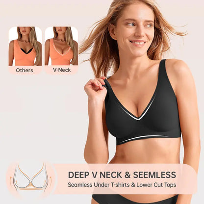 VORO Jelly Bra Polka Dots Deep V Seamless Bras Wireless Everyday T-shirt Bra Plunge with Wide Straps Comfort & Sexy