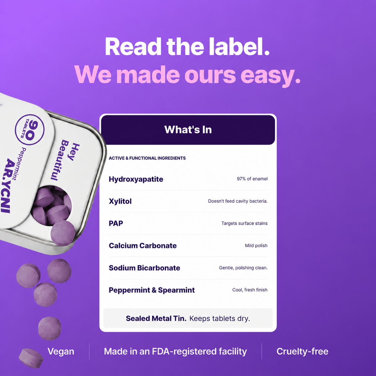 Purple Toothpaste Tablets with Hydroxyapatite & PAP | Fluoride-Free, SLS-Free, Vegan
