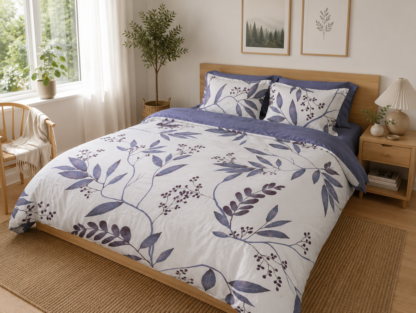 European Linen Duvet Cover Set | Blålig Print