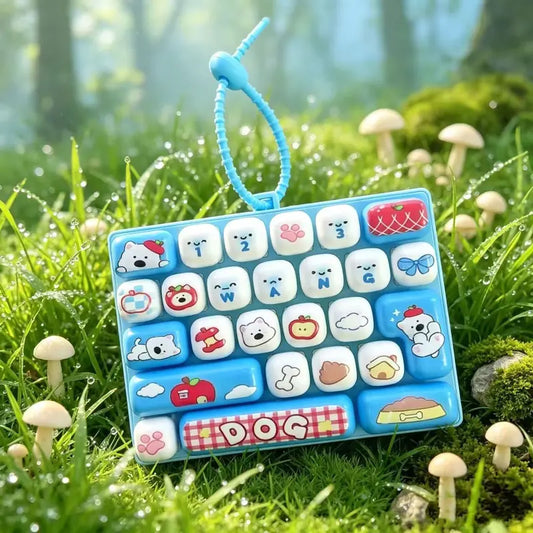 26-Key Mini Fidget Keyboard Keychain, Portable Sensory Stress Relief Toy, Cute Backpack Accessory and Gift for Kids & Adults