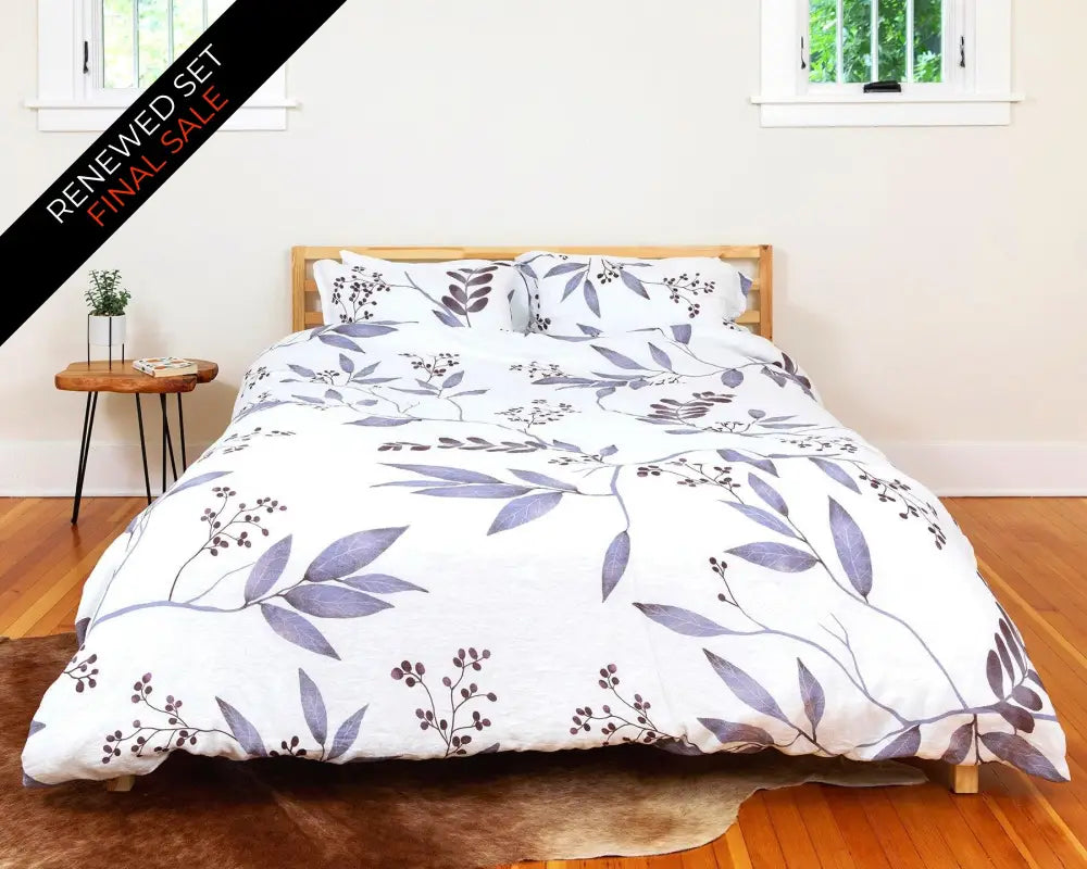 European Linen Duvet Cover Set | Blålig Print | Renewed