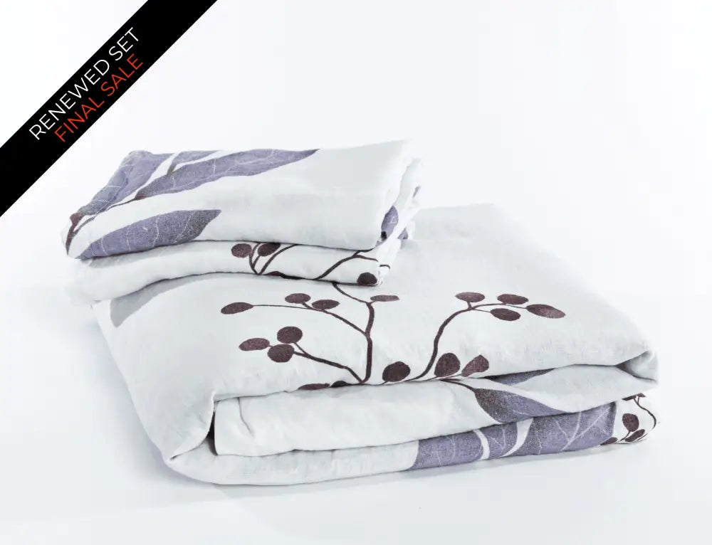 European Linen Duvet Cover Set | Blålig Print | Renewed