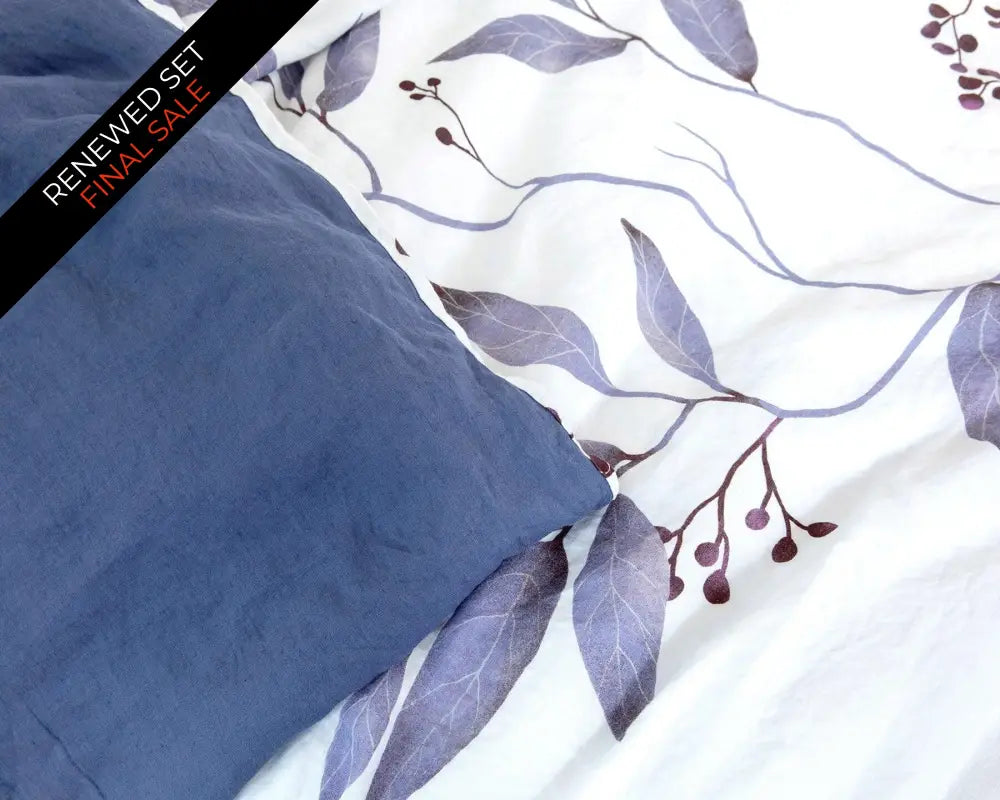 European Linen Duvet Cover Set | Blålig Print | Renewed