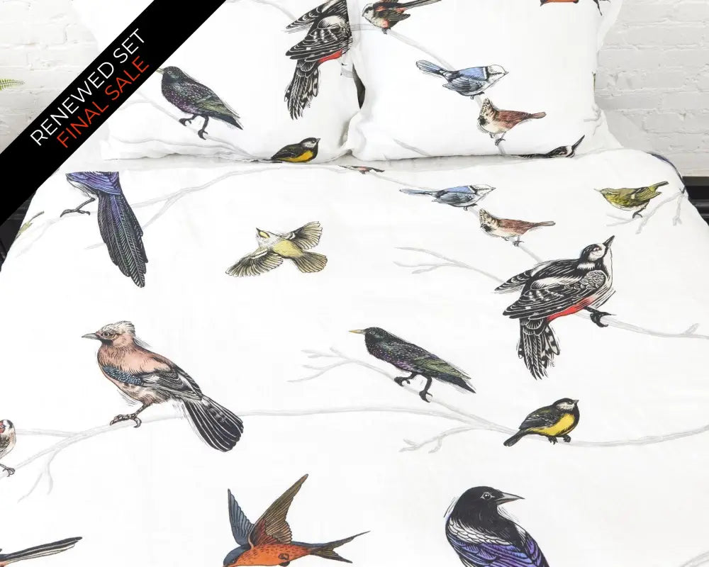 European Linen Duvet Cover Set | Fugle Print | Renewed