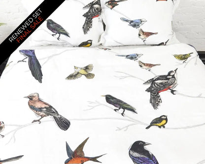 European Linen Duvet Cover Set | Fugle Print | Renewed