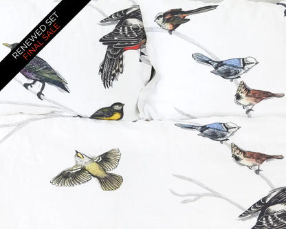 European Linen Duvet Cover Set | Fugle Print | Renewed