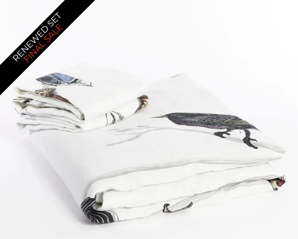 European Linen Duvet Cover Set | Fugle Print | Renewed