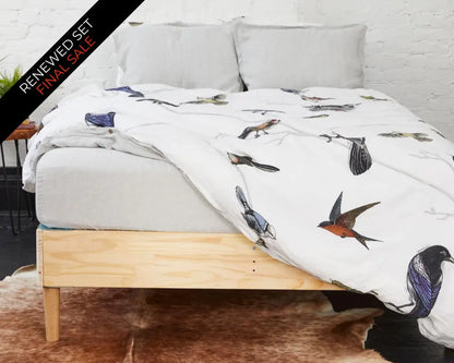 European Linen Duvet Cover Set | Fugle Print | Renewed