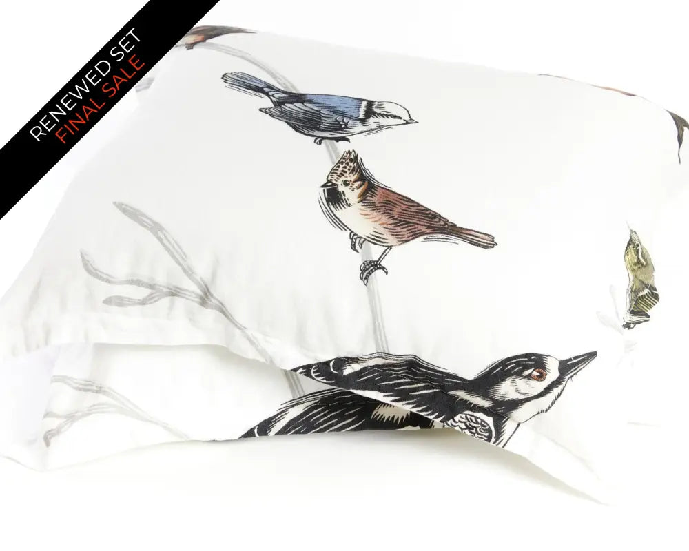 European Linen Duvet Cover Set | Fugle Print | Renewed