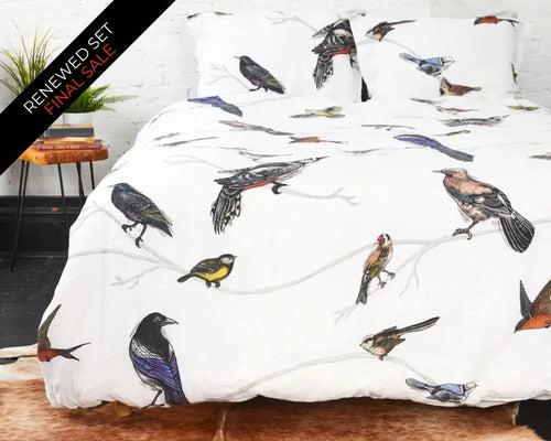 European Linen Duvet Cover Set | Fugle Print | Renewed