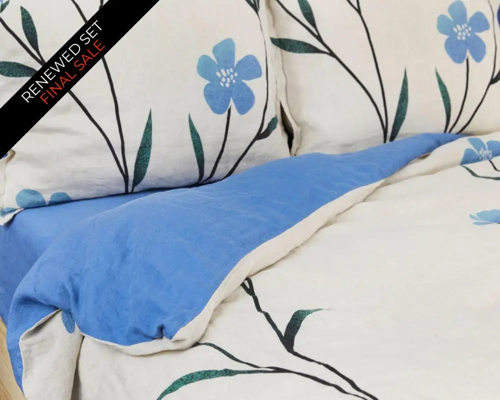 European Linen Duvet Cover Set | Hørblomst Print on Natural Linen | Renewed