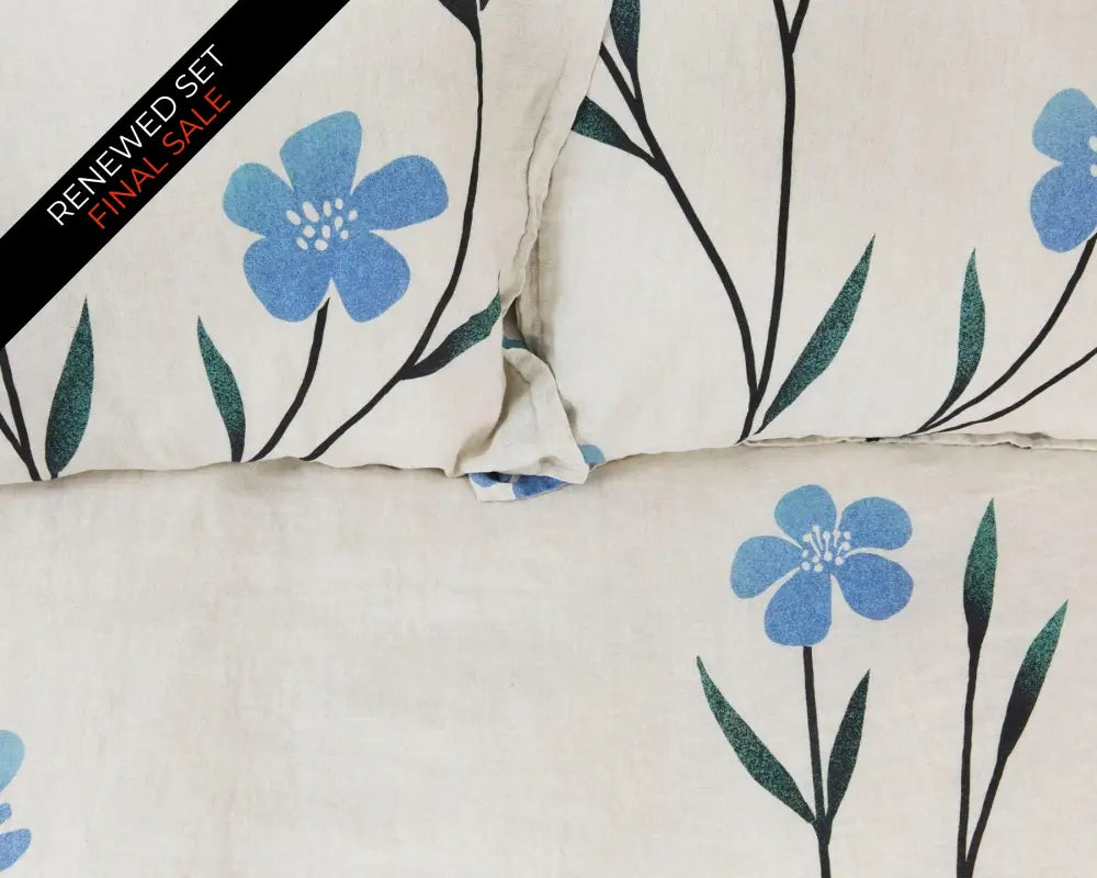 European Linen Duvet Cover Set | Hørblomst Print on Natural Linen | Renewed