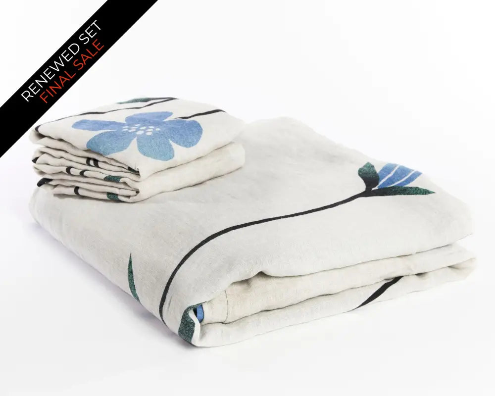 European Linen Duvet Cover Set | Hørblomst Print on Natural Linen | Renewed
