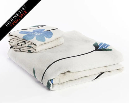 European Linen Duvet Cover Set | Hørblomst Print on Natural Linen | Renewed