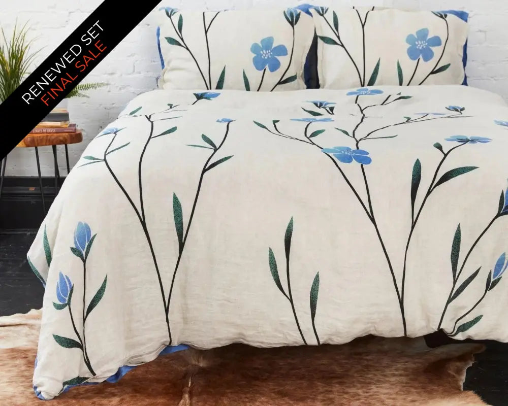 European Linen Duvet Cover Set | Hørblomst Print on Natural Linen | Renewed