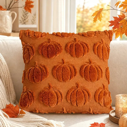 3D Jacquard Pumpkin Bow Cushion Covers, 18x18 in Home Replacement Options for Thanksgiving Farmhouse Decor (Covers Only)