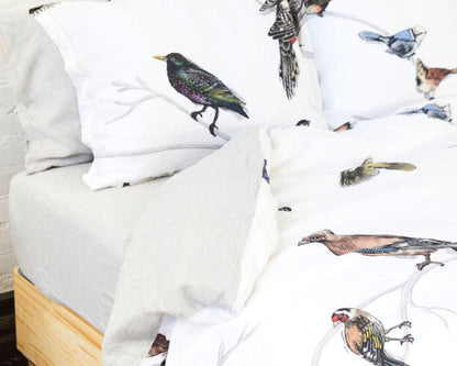 European Linen Duvet Cover Set | Fugle Print