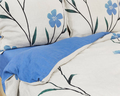 European Linen Duvet Cover Set | Hørblomst Print on Natural Linen