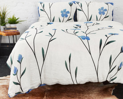 European Linen Duvet Cover Set | Hørblomst Print on Natural Linen