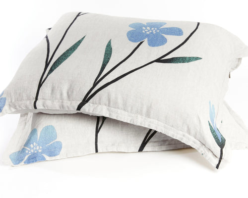 European Linen Pillowcases | Hørblomst Print on Natural Linen