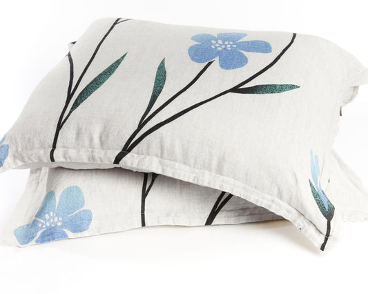 European Linen Pillowcases | Hørblomst Print on Natural Linen