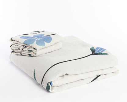 European Linen Duvet Cover Set | Hørblomst Print on Natural Linen